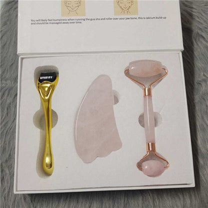 Gua Sha Roller Jade Roller and Gua Sha Set, Anti Aging Rose Quartz Face Massager for Body Muscle Relaxing Relieve Wrinkles