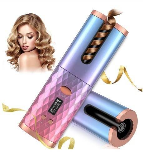 Hair Curler with LCD display and ceramic rotating barrel for easy styling.