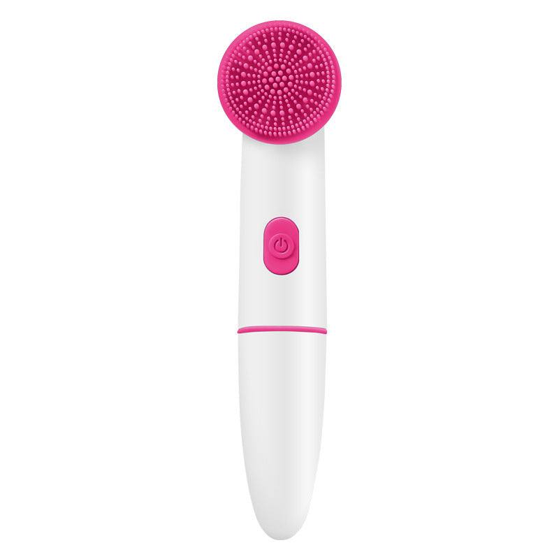 Face brush cleaning electric pores deep cleanser in pink and white, featuring silicone and PBT brush heads.