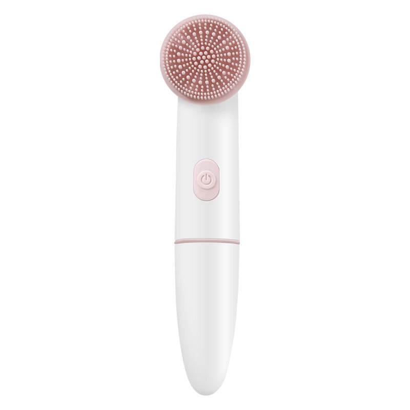 Face brush cleaning electric pores deep cleanser in pink and white, featuring silicone and PBT brush heads.