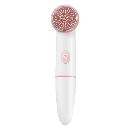 Face brush cleaning electric pores deep cleanser in pink and white, featuring silicone and PBT brush heads.