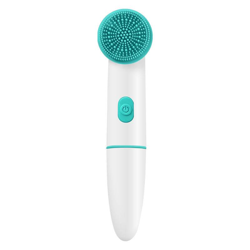 Face brush cleaning electric pores deep cleanser in pink and white, featuring silicone and PBT brush heads.