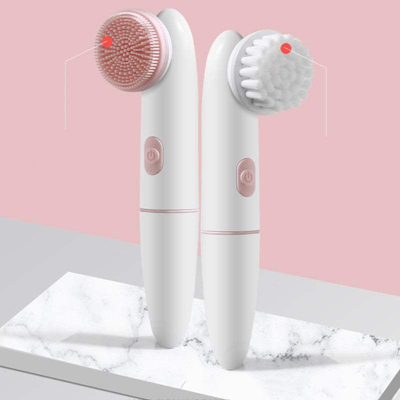 Face brush cleaning electric pores deep cleanser in pink and white, featuring silicone and PBT brush heads.Face brush cleaning electric pores deep cleanser in pink and white, featuring silicone and PBT brush heads.