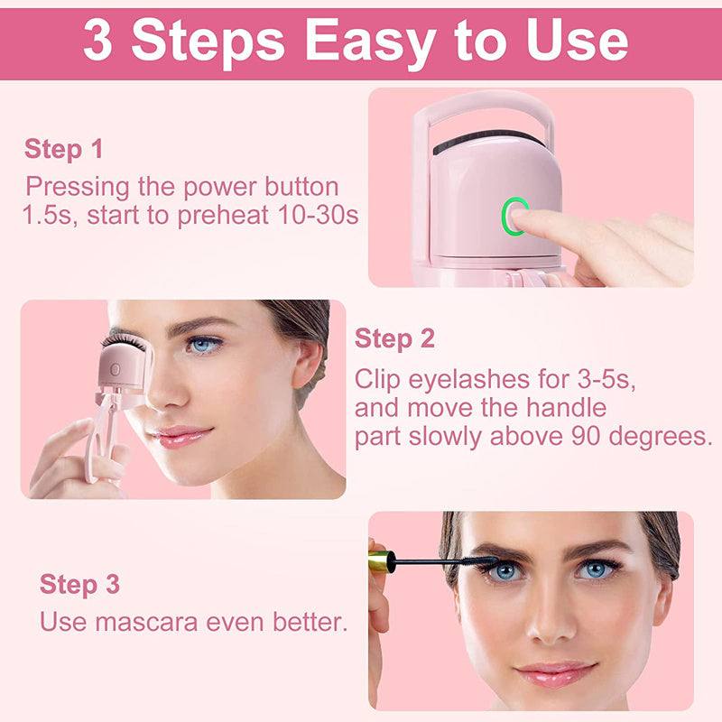 Eyelash Curler Portable Electric Heated Comb Eye Lash Long Lasting Eyelashes Curls Thermal Eyelash Curler Makeup Tools Heated Eyelash Curlers, Rechargeable Electric