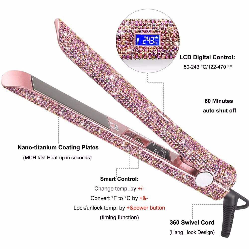 Hair Straightener & Curler 2-in-1 Gliter Titanium Flat Iron Silky Hair