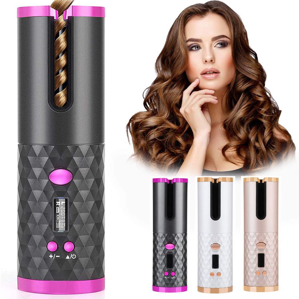 Hair Curler with LCD display and ceramic rotating barrel for easy styling.